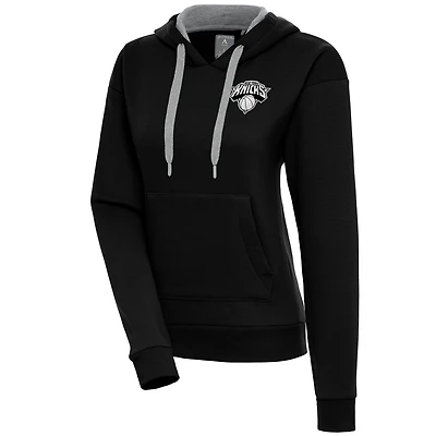 Women's Antigua  Black New York Knicks Brushed Metallic Victory Pullover Hoodie