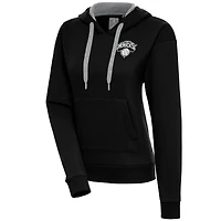 Women's Antigua  Black New York Knicks Brushed Metallic Victory Pullover Hoodie