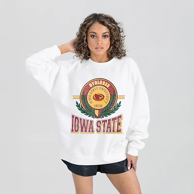 Women's Gameday Couture White Iowa State Cyclones Hot Shot Fleece Pullover Sweatshirt