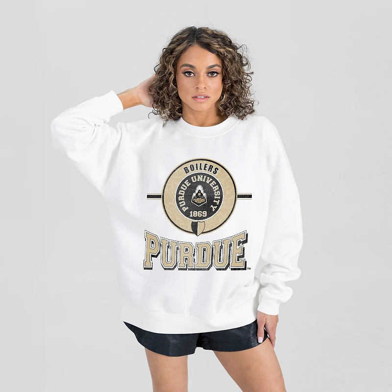 Women's Gameday Couture White Purdue Boilermakers Hot Shot Fleece Pullover Sweatshirt