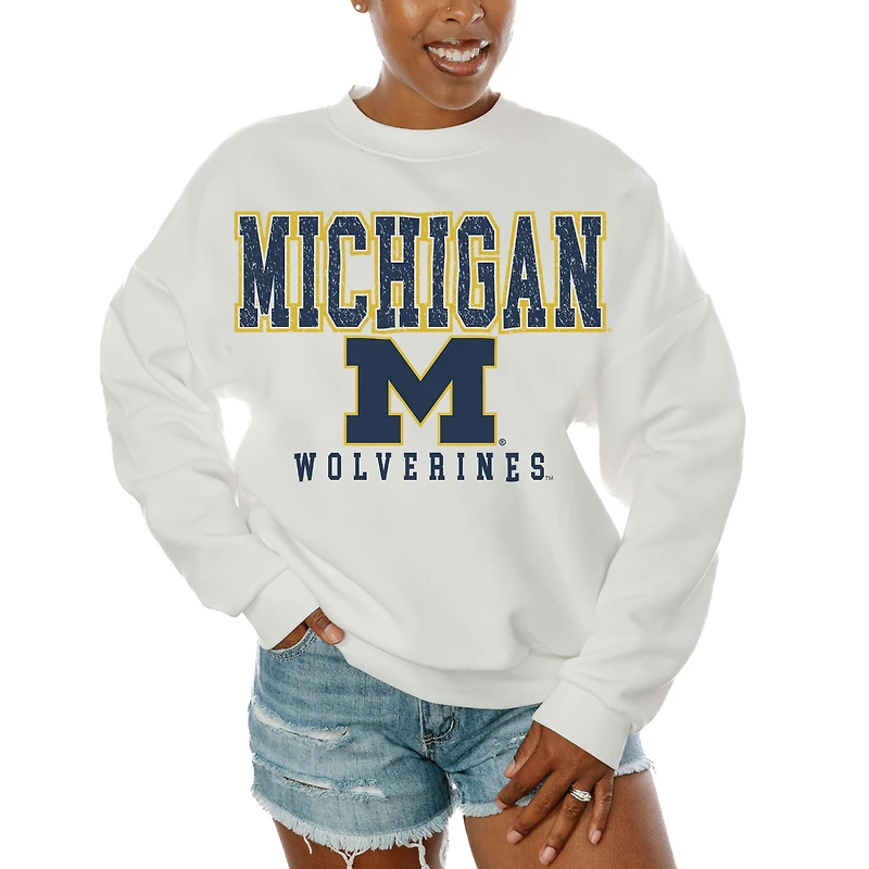 Women's Gameday Couture White Michigan Wolverines Freestyle Fleece Pullover Sweatshirt