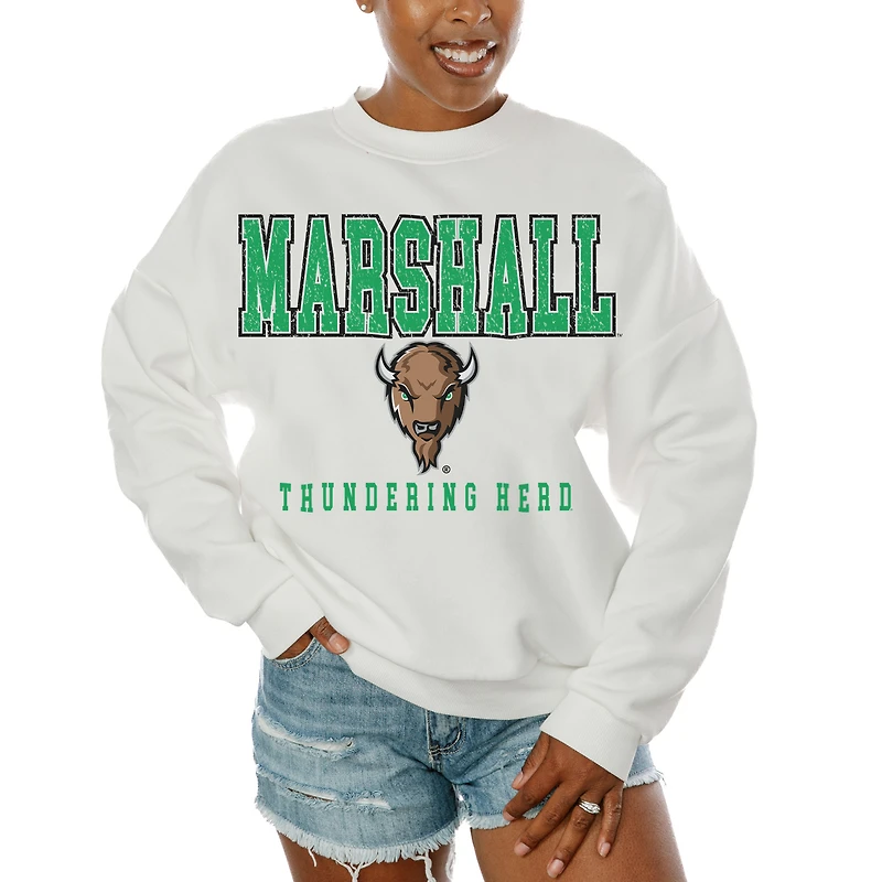 Women's Gameday Couture White Marshall Thundering Herd Freestyle Fleece Pullover Sweatshirt