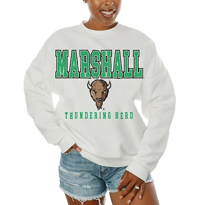 Women's Gameday Couture White Marshall Thundering Herd Freestyle Fleece Pullover Sweatshirt