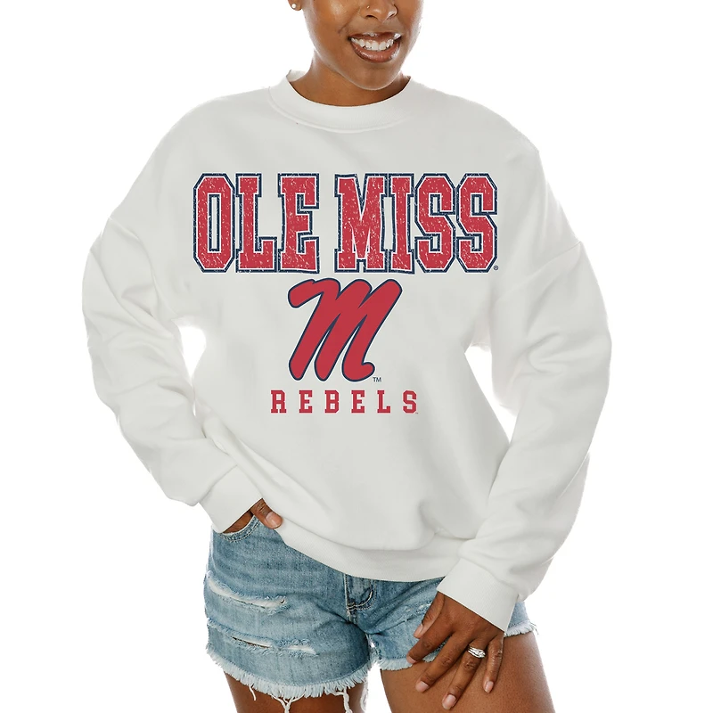Women's Gameday Couture White Ole Miss Rebels Freestyle Fleece Pullover Sweatshirt
