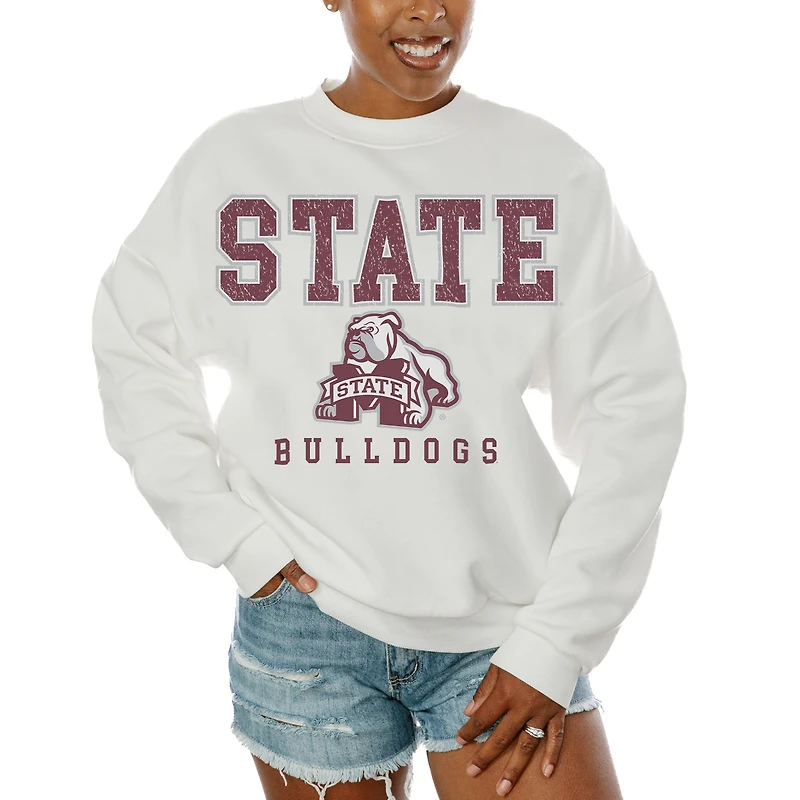 Women's Gameday Couture White Mississippi State Bulldogs Freestyle Fleece Pullover Sweatshirt