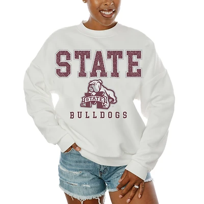 Women's Gameday Couture White Mississippi State Bulldogs Freestyle Fleece Pullover Sweatshirt