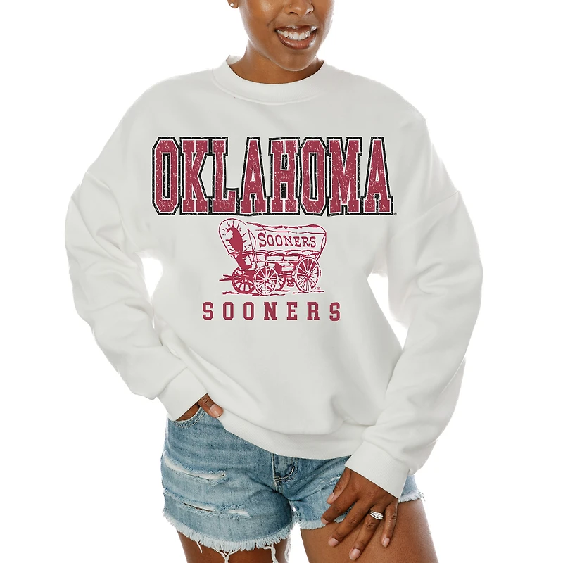 Women's Gameday Couture White Oklahoma Sooners Freestyle Fleece Pullover Sweatshirt