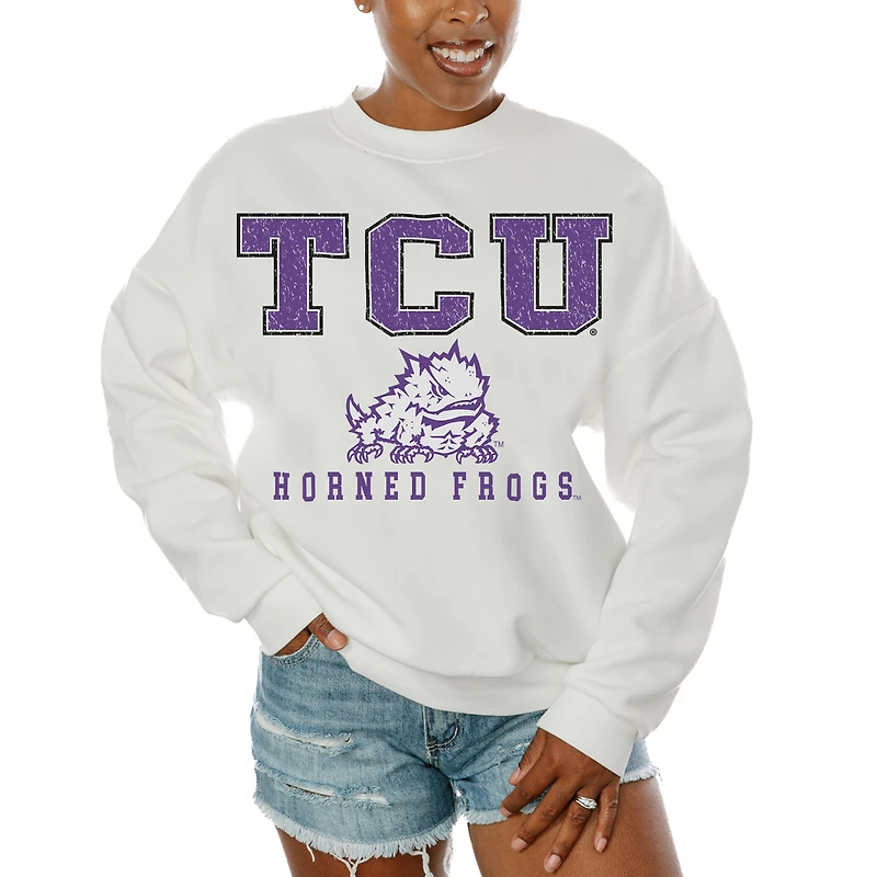 Women's Gameday Couture White TCU Horned Frogs Freestyle Fleece Pullover Sweatshirt