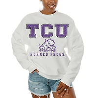 Women's Gameday Couture  White TCU Horned Frogs Freestyle Fleece Pullover Sweatshirt