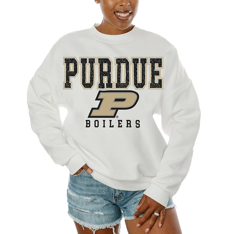 Women's Gameday Couture  White Purdue Boilermakers Freestyle Fleece Pullover Sweatshirt
