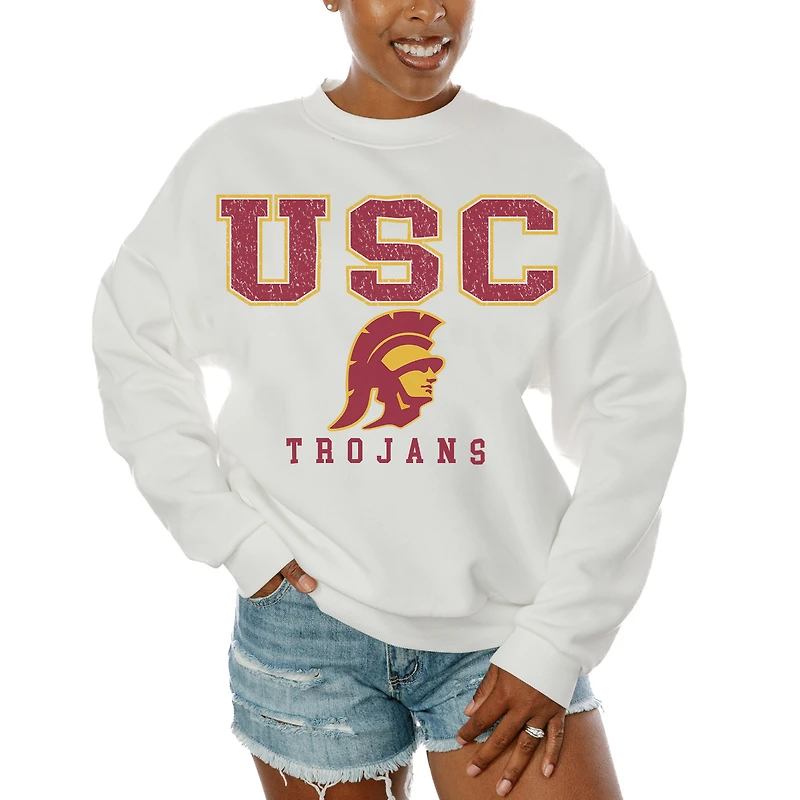 Women's Gameday Couture White USC Trojans Freestyle Fleece Pullover Sweatshirt
