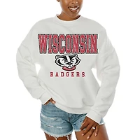Women's Gameday Couture  White Wisconsin Badgers Freestyle Fleece Pullover Sweatshirt