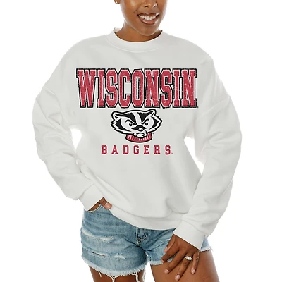 Women's Gameday Couture  White Wisconsin Badgers Freestyle Fleece Pullover Sweatshirt
