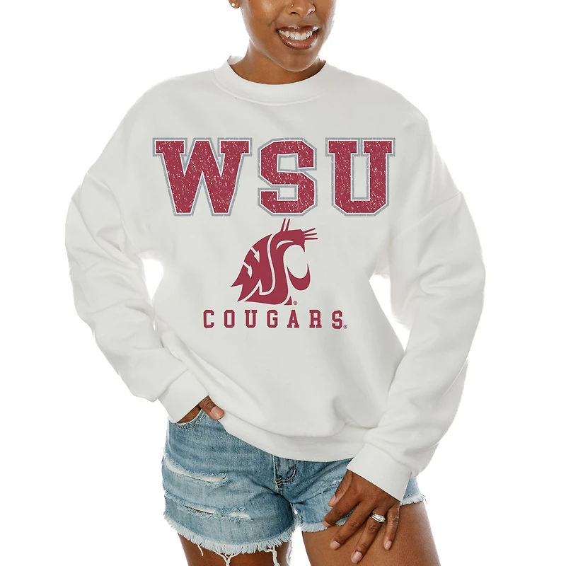 Women's Gameday Couture White Washington State Cougars Freestyle Fleece Pullover Sweatshirt