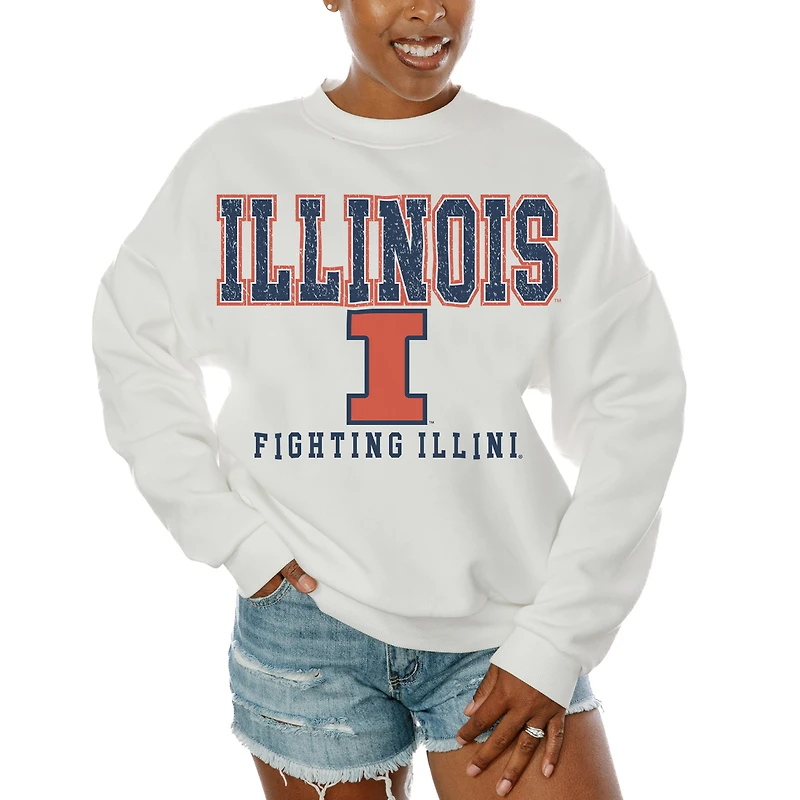 Women's Gameday Couture  White Illinois Fighting Illini Freestyle Fleece Pullover Sweatshirt