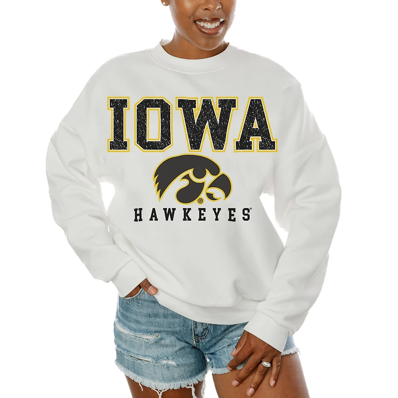 Women's Gameday Couture White Iowa Hawkeyes Freestyle Fleece Pullover Sweatshirt