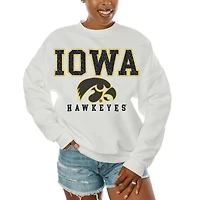 Women's Gameday Couture  White Iowa Hawkeyes Freestyle Fleece Pullover Sweatshirt