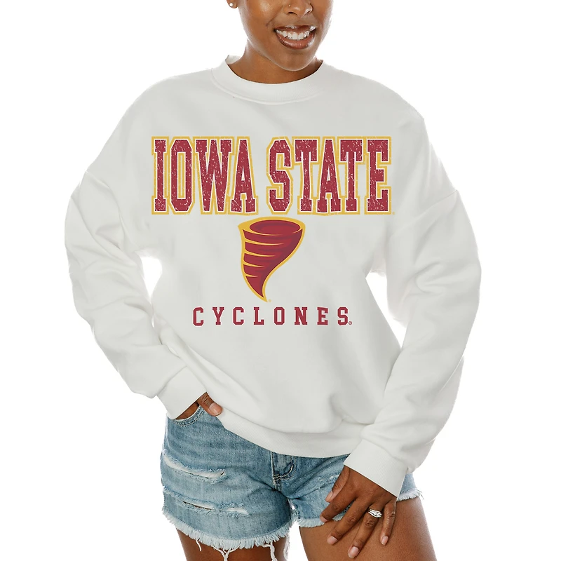 Women's Gameday Couture White Iowa State Cyclones Freestyle Fleece Pullover Sweatshirt
