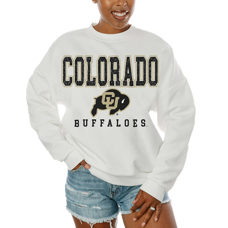 Women's Gameday Couture White Colorado Buffaloes Freestyle Fleece Pullover Sweatshirt