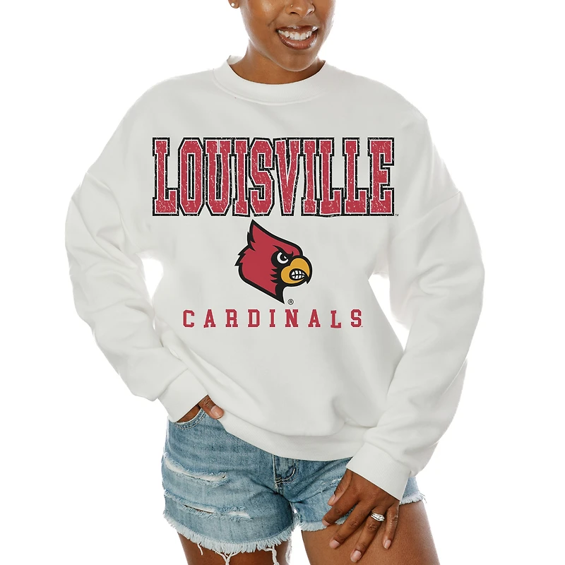 Women's Gameday Couture White Louisville Cardinals Freestyle Fleece Pullover Sweatshirt