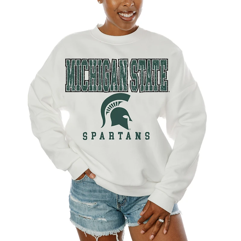 Women's Gameday Couture White Michigan State Spartans Freestyle Fleece Pullover Sweatshirt