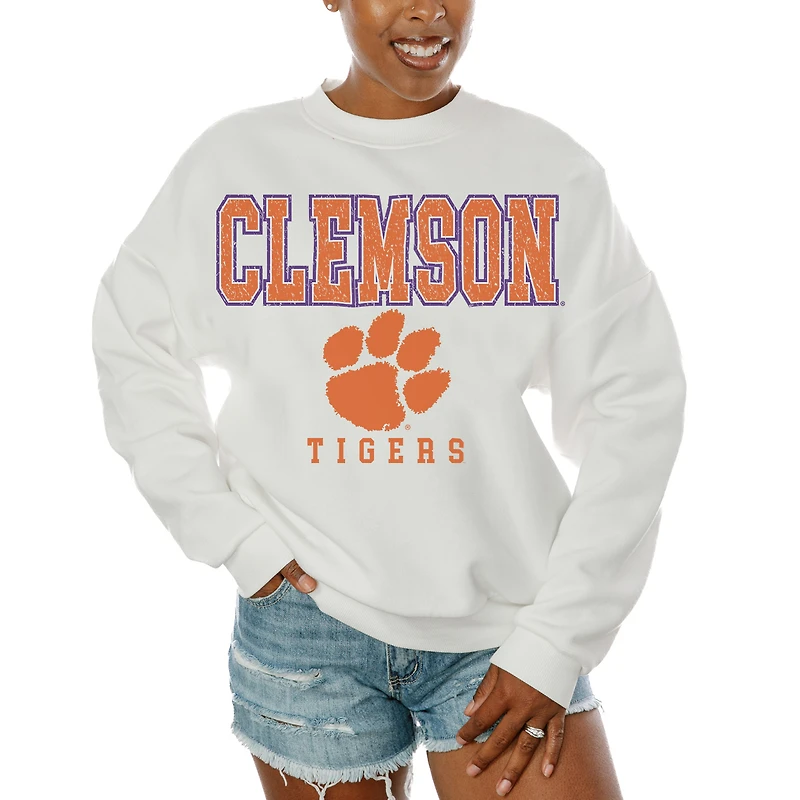 Women's Gameday Couture  White Clemson Tigers Freestyle Fleece Pullover Sweatshirt