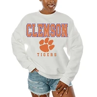 Women's Gameday Couture  White Clemson Tigers Freestyle Fleece Pullover Sweatshirt