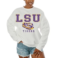 Women's Gameday Couture  White LSU Tigers Freestyle Fleece Pullover Sweatshirt