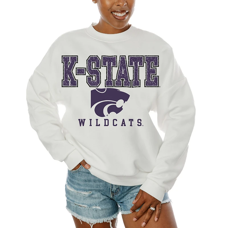 Women's Gameday Couture White Kansas State Wildcats Freestyle Fleece Pullover Sweatshirt
