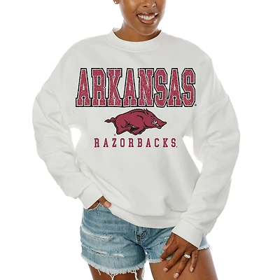 Women's Gameday Couture White Arkansas Razorbacks Freestyle Fleece Pullover Sweatshirt