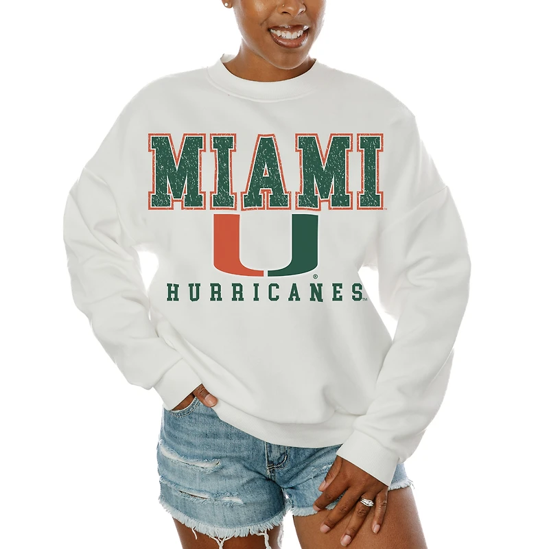 Women's Gameday Couture White Miami Hurricanes Freestyle Fleece Pullover Sweatshirt