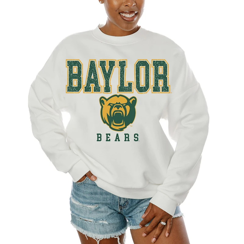 Women's Gameday Couture White Baylor Bears Freestyle Fleece Pullover Sweatshirt