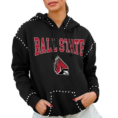 Women's Gameday Couture  Black Ball State Cardinals Studded Pullover Hoodie