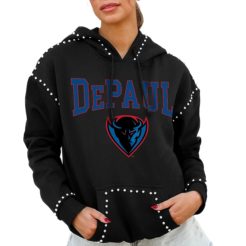 Women's Gameday Couture  Black DePaul Blue Demons Studded Pullover Hoodie