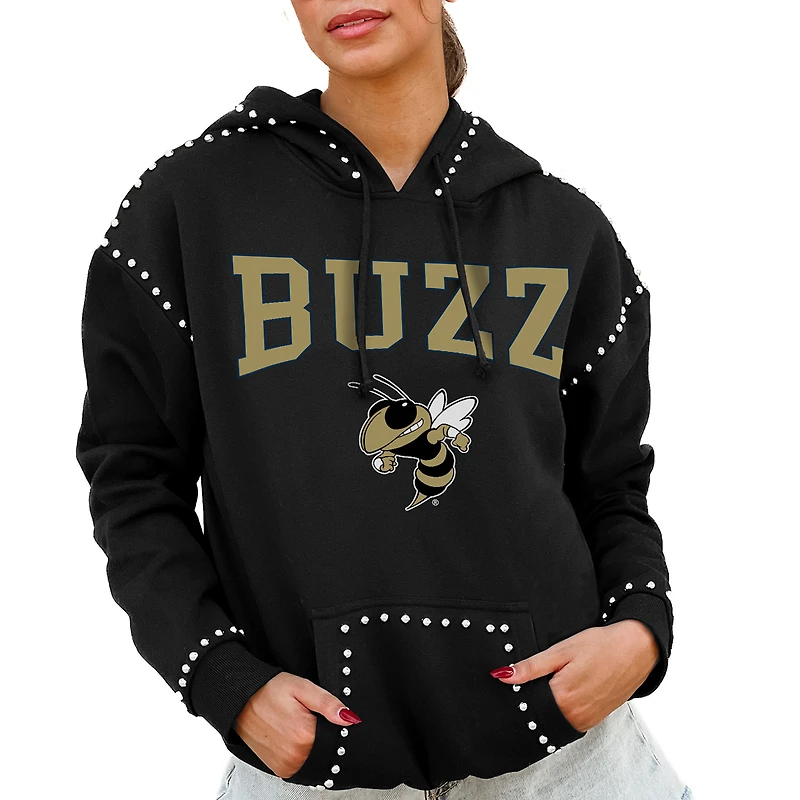 Women's Gameday Couture  Black Georgia Tech Yellow Jackets Studded Pullover Hoodie