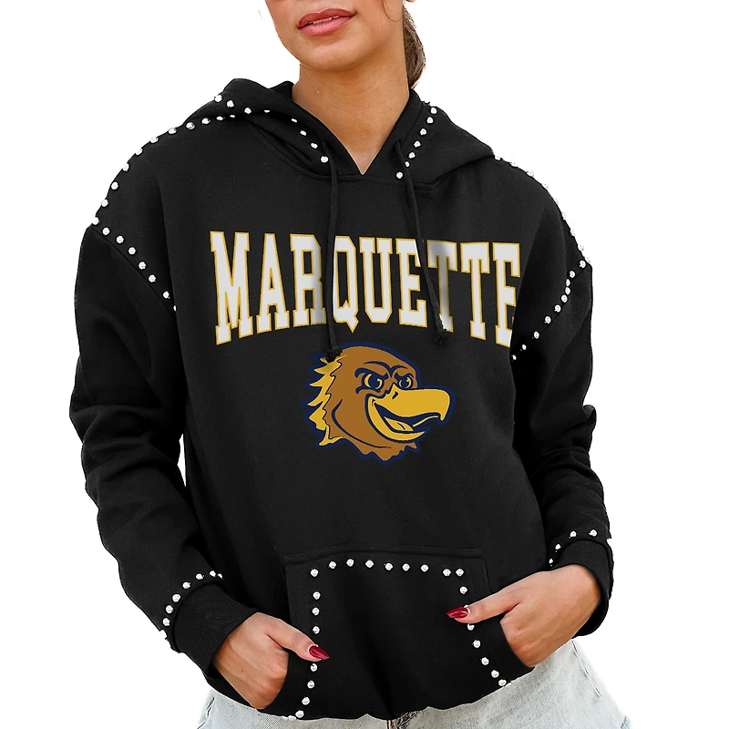 Women's Gameday Couture  Black Marquette Golden Eagles Studded Pullover Hoodie