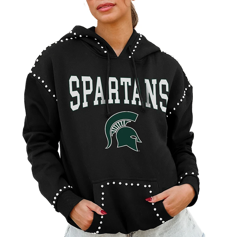 Women's Gameday Couture Black Michigan State Spartans Studded Pullover Hoodie