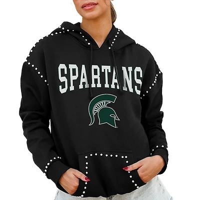 Women's Gameday Couture Black Michigan State Spartans Studded Pullover Hoodie