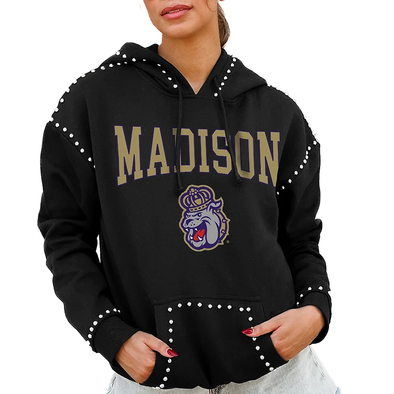 Women's Gameday Couture Black James Madison Dukes Studded Pullover Hoodie