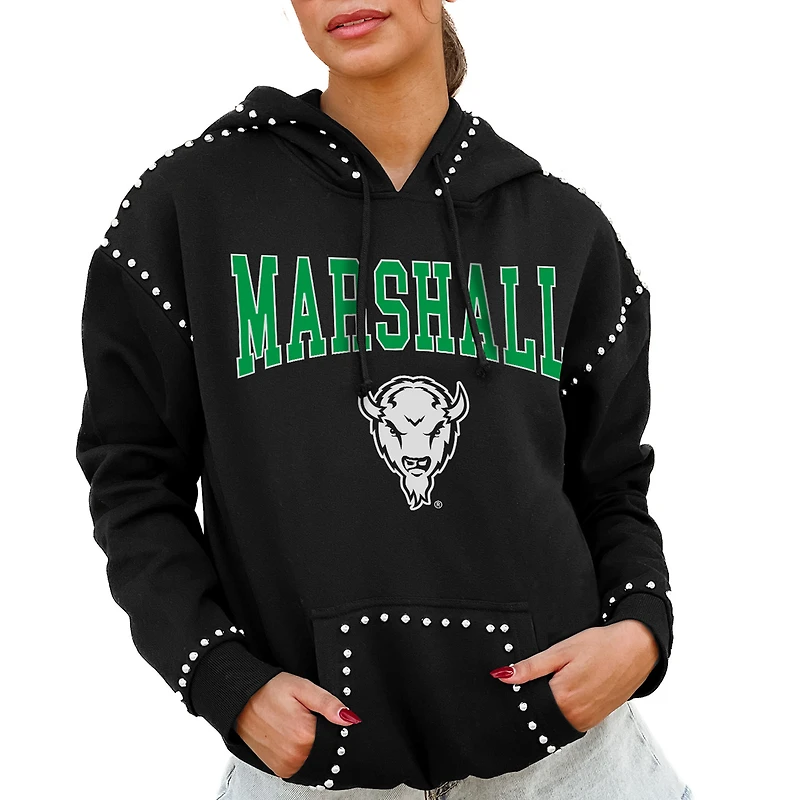 Women's Gameday Couture  Black Marshall Thundering Herd Studded Pullover Hoodie
