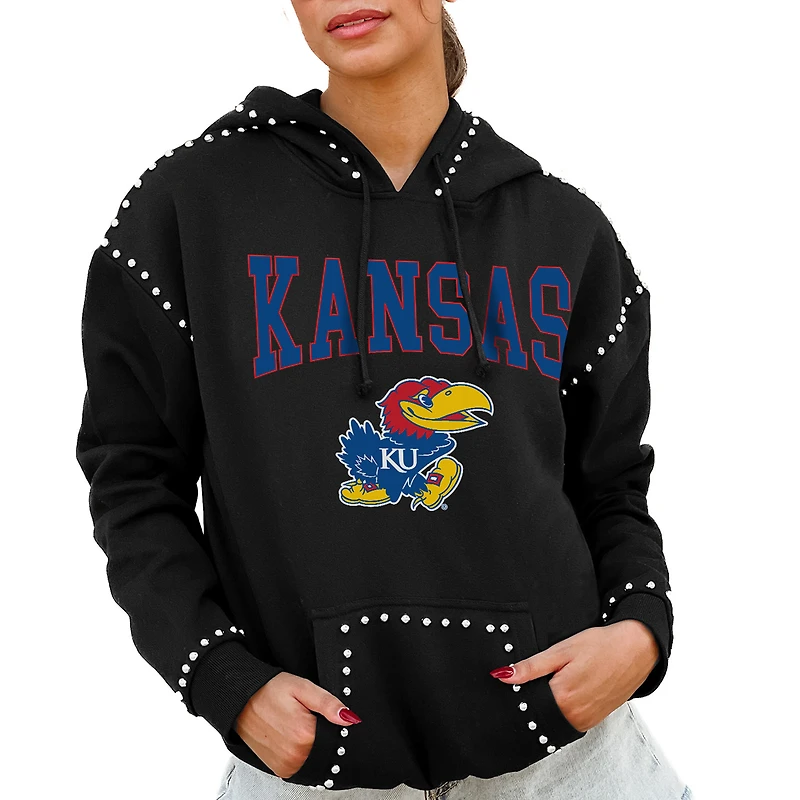 Women's Gameday Couture Black Kansas Jayhawks Studded Pullover Hoodie