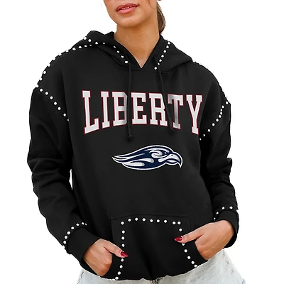Women's Gameday Couture  Black Liberty Flames Studded Pullover Hoodie