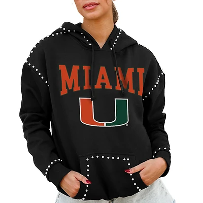 Women's Gameday Couture  Black Miami Hurricanes Studded Pullover Hoodie