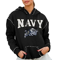 Women's Gameday Couture  Black Navy Midshipmen Studded Pullover Hoodie