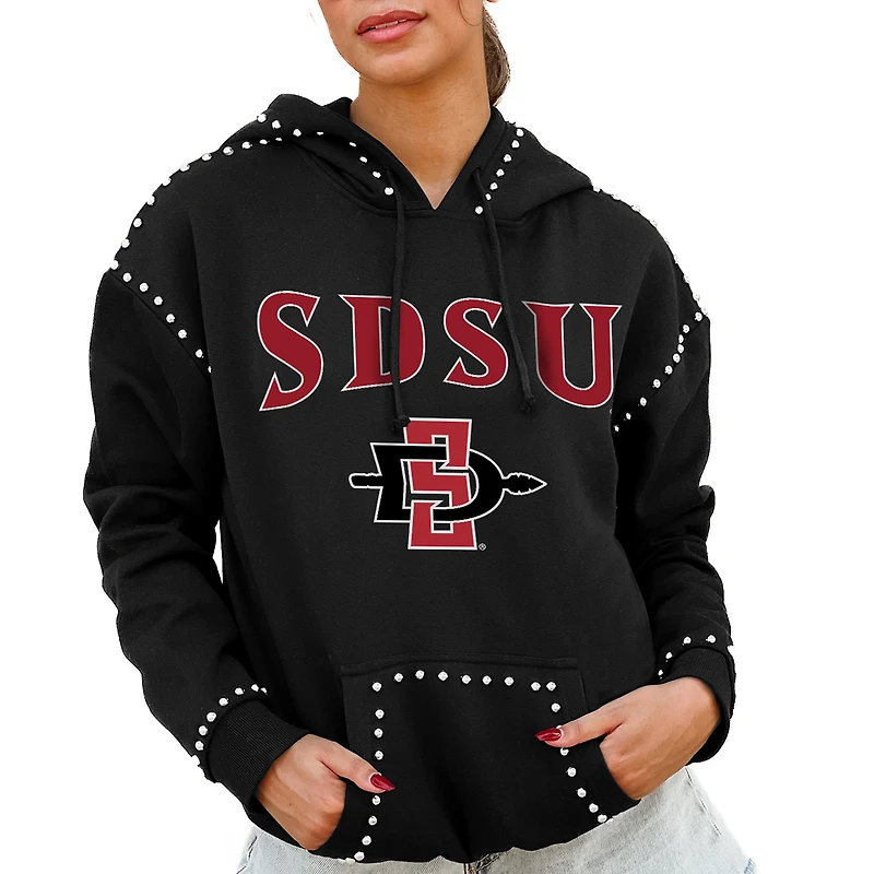 Women's Gameday Couture Black San Diego State Aztecs Studded Pullover Hoodie