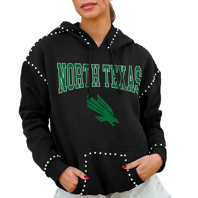 Women's Gameday Couture Black North Texas Mean Green Studded Pullover Hoodie