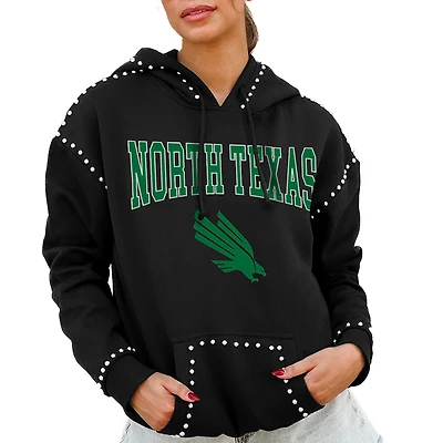 Women's Gameday Couture Black North Texas Mean Green Studded Pullover Hoodie