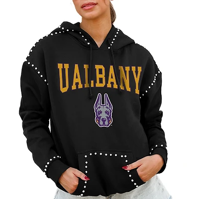 Women's Gameday Couture  Black UAlbany Great Danes Studded Pullover Hoodie