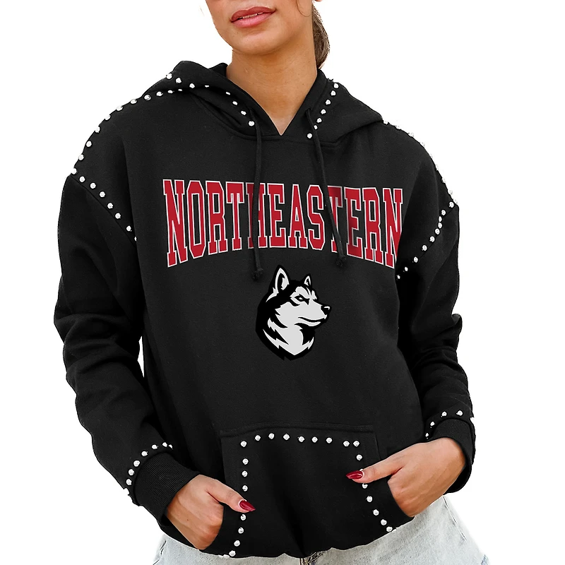 Women's Gameday Couture  Black Northeastern Huskies Studded Pullover Hoodie