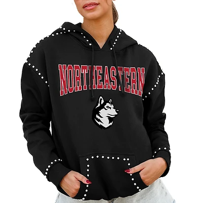 Women's Gameday Couture  Black Northeastern Huskies Studded Pullover Hoodie